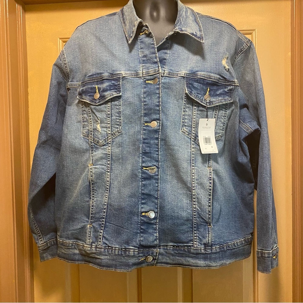 Men Levi Strauss Signature Gold Distressed denim jean truckers jacket sz 3XL